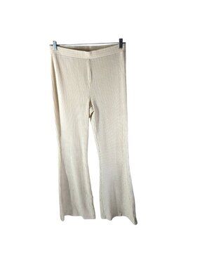 Aerie Womens Groove-On Rib Velour Flare Pant Pull On High Rise Ivory Size L